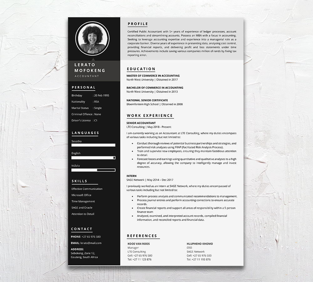 Accountant Student Cycle Resume CV Design South Africa
