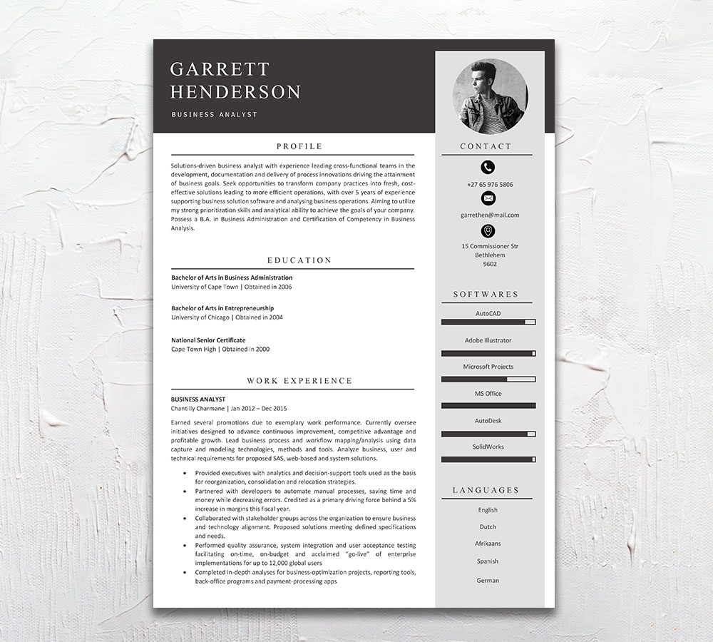 Analyst Student Cycle Resume CV Design South Africa