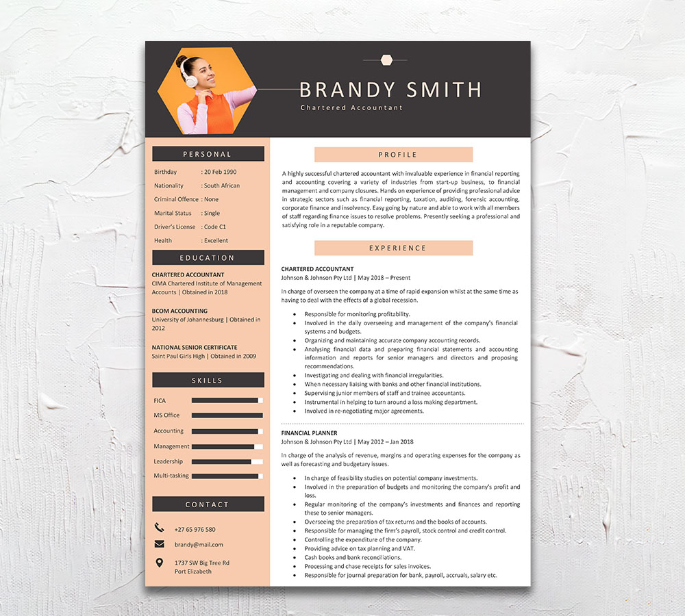 Chartered Accountant Student Cycle Resume CV Design South Africa