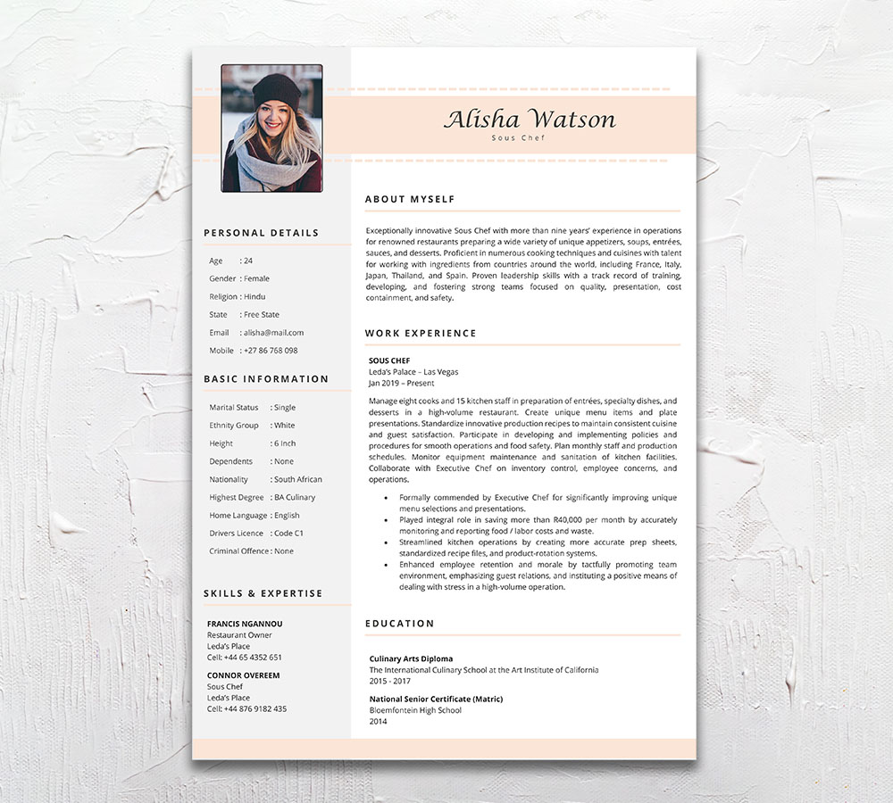 Chef Student Cycle Resume CV Design South Africa