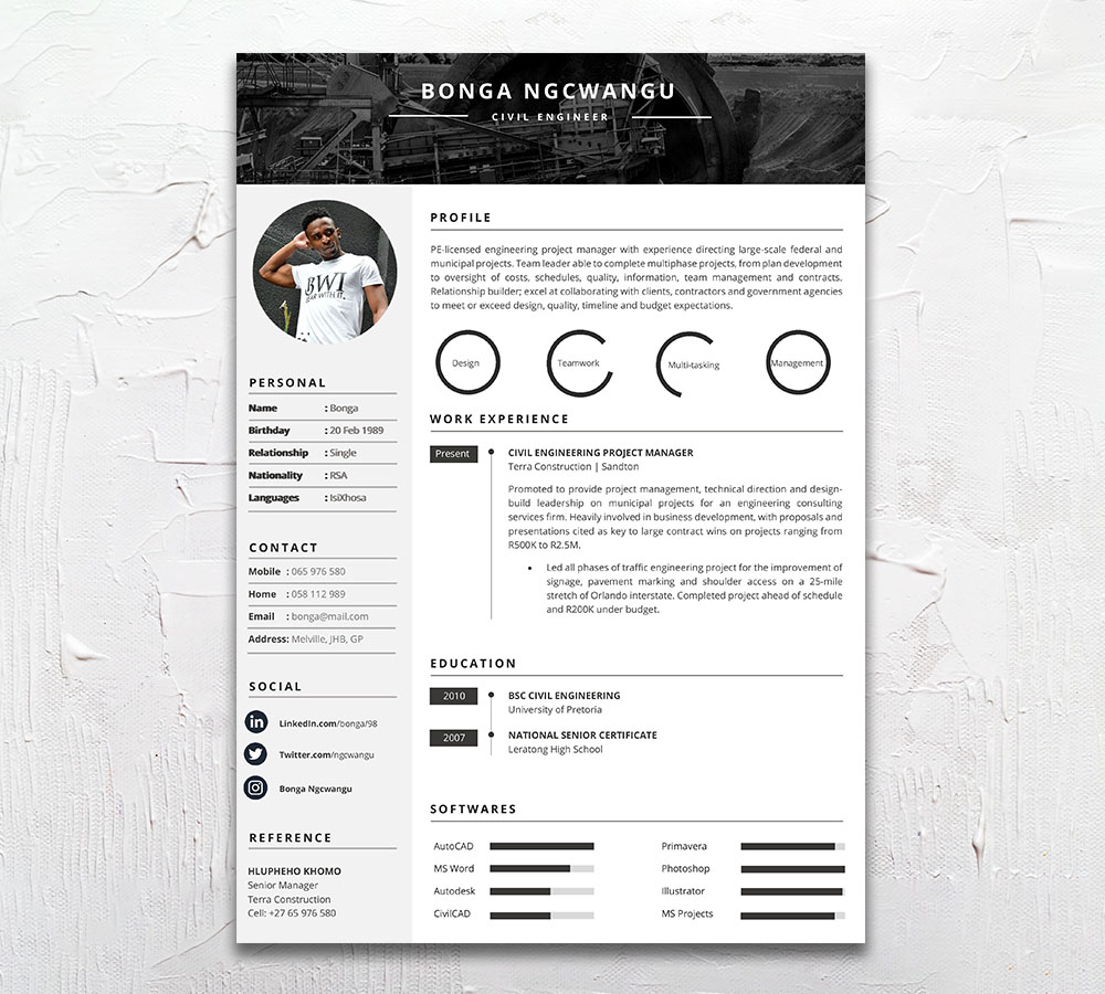 Civil Engineer Student Cycle Resume CV Design South Africa