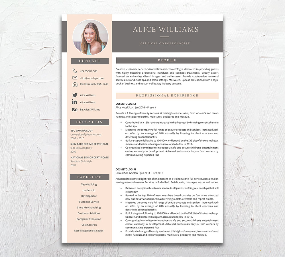 Cosmetologist Student Cycle Resume CV Design South Africa