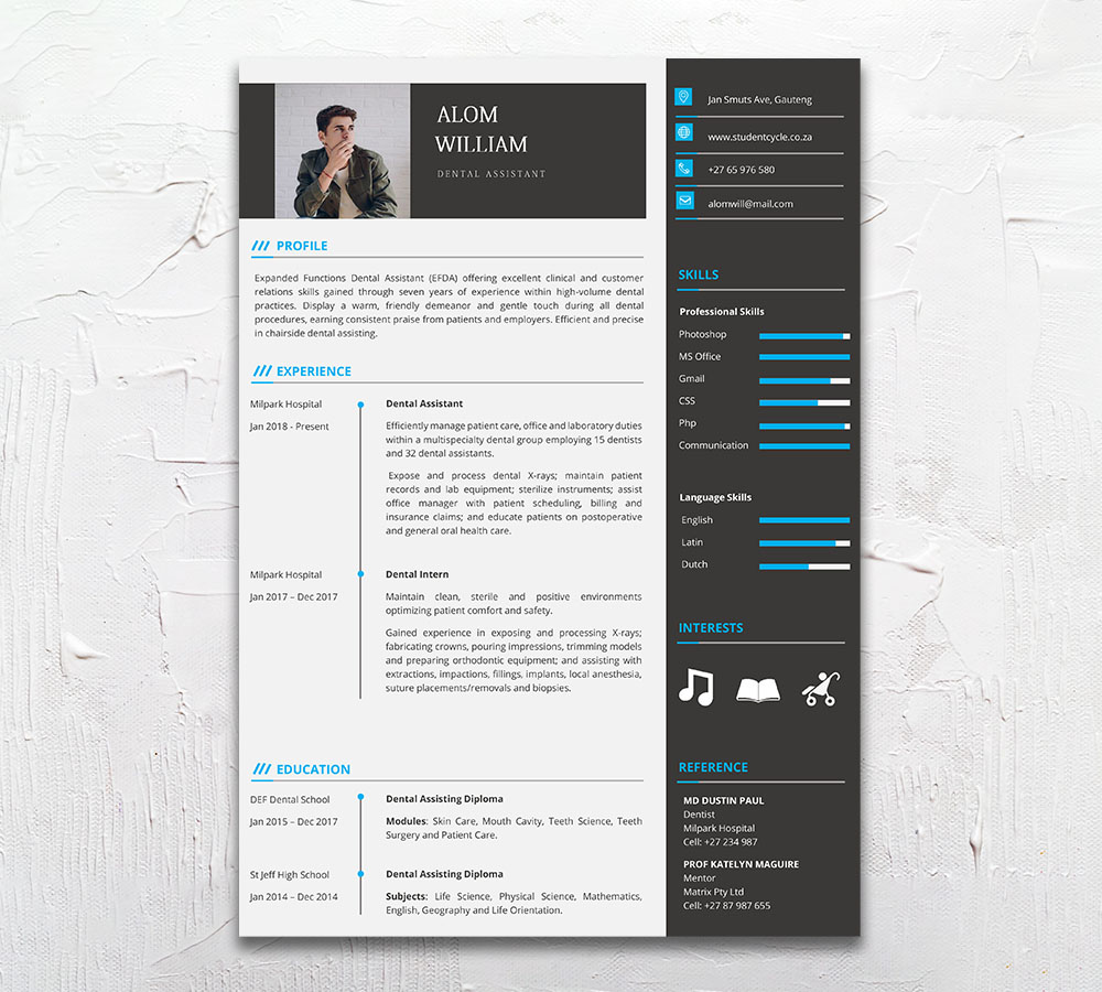 Dentist Student Cycle Resume CV Design South Africa