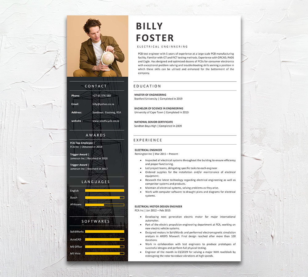 Electrical Engineer Student Cycle Resume CV Design South Africa
