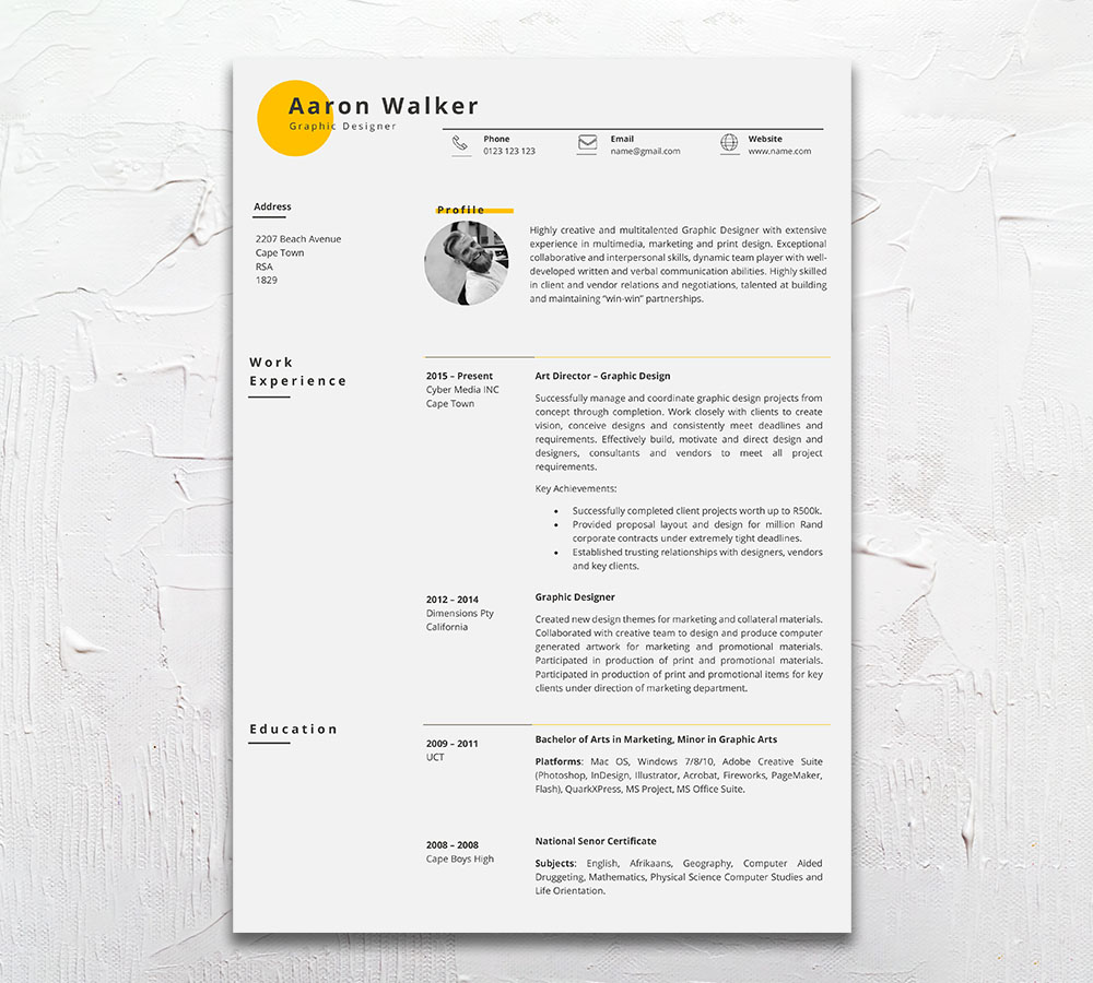 Graphic Designer Student Cycle Resume CV Design South Africa