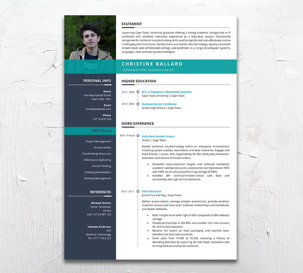 Information Technologist Student Cycle Resume CV Design South Africa
