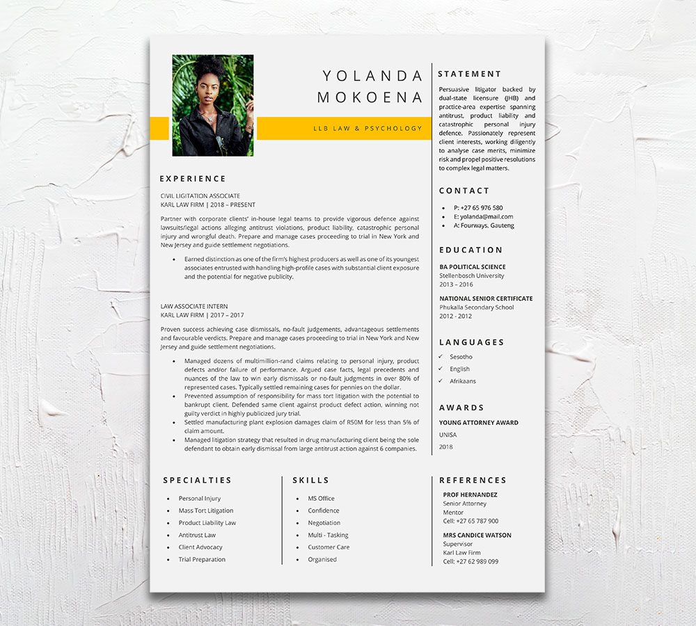 Lawyer Student Cycle Resume CV Design South Africa