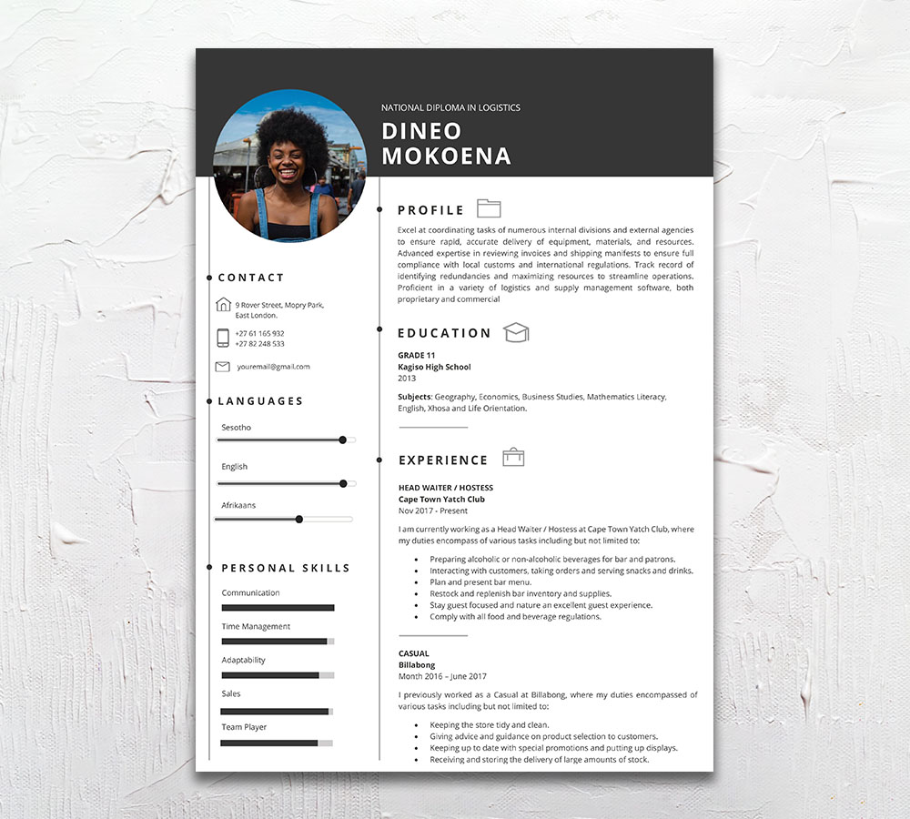 Logistics Student Cycle Resume CV Design South Africa