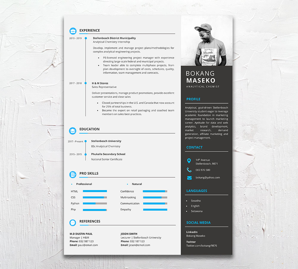 Analytical Chemist Student Cycle Resume CV Design South Africa