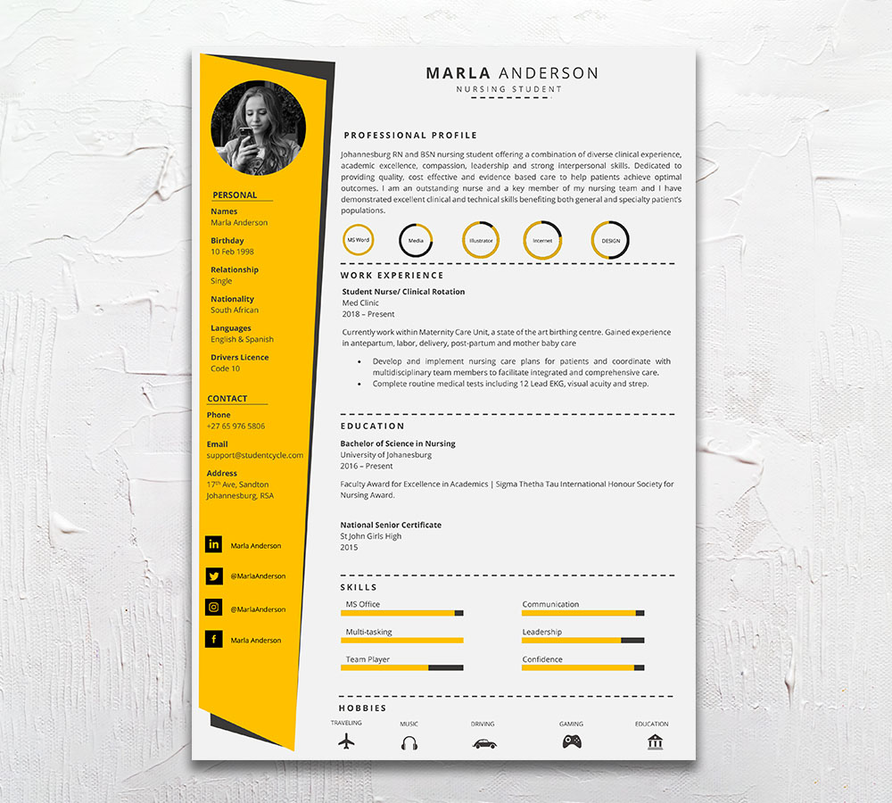 Student Cycle Resume CV Design South Africa