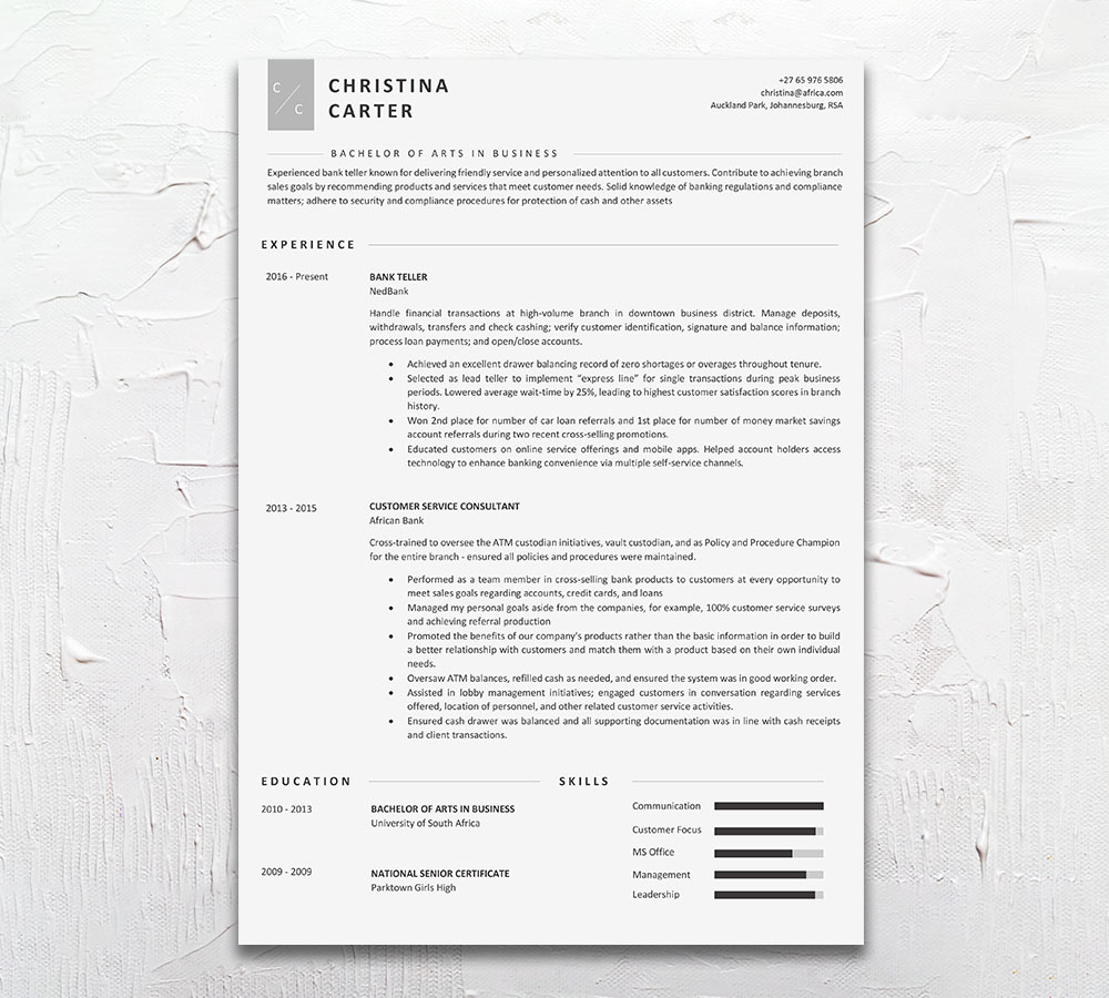Bank Teller Resume CV Design - Student Cycle
