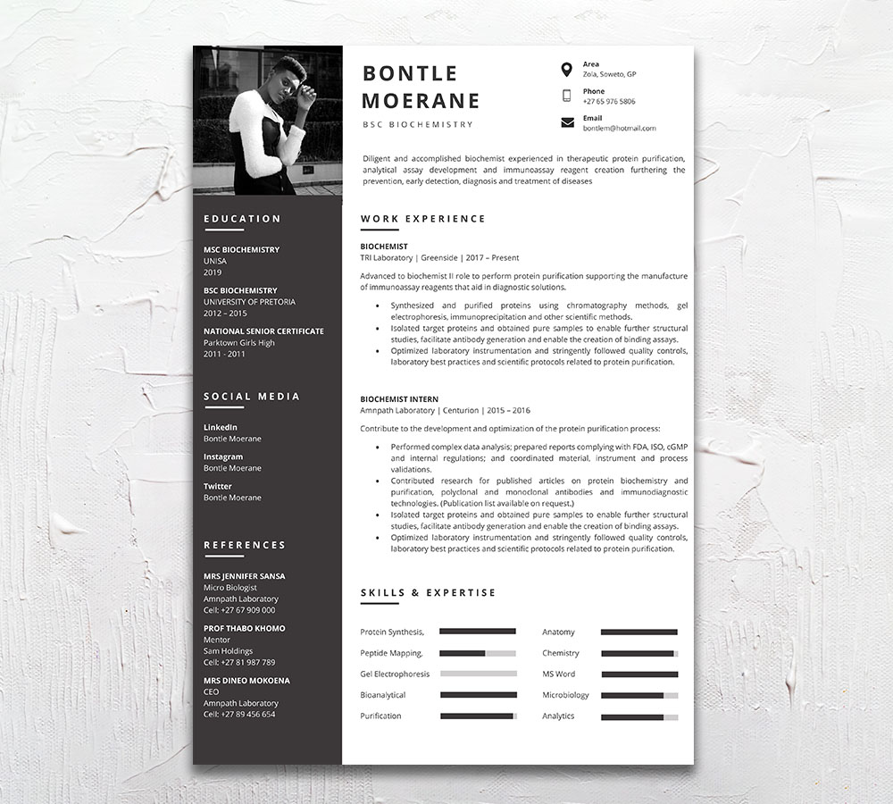 Biochemist Resume CV Design - Student Cycle
