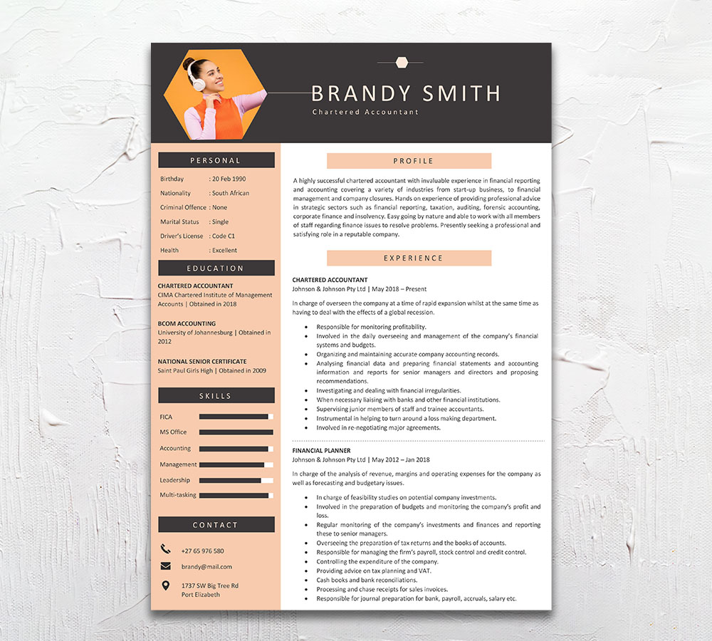 Chartered Accountant Resume CV Design - Student Cycle
