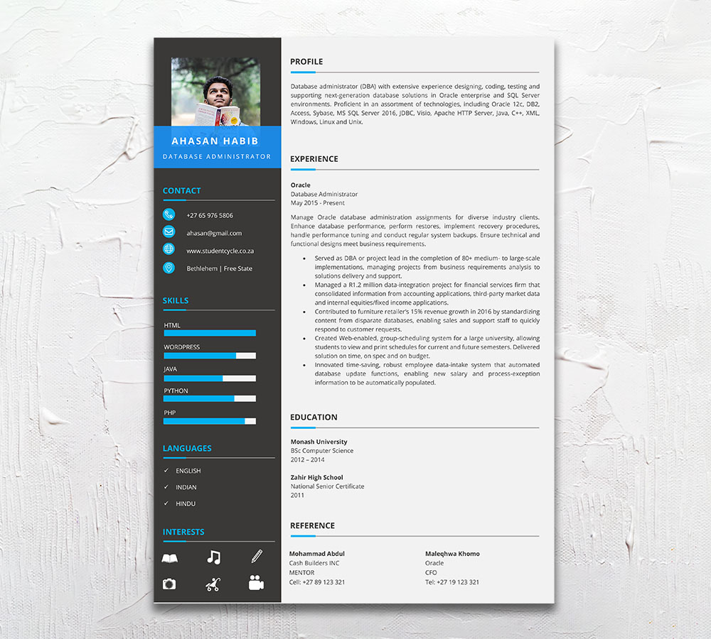 Database Admin - Student Cycle Resume Template