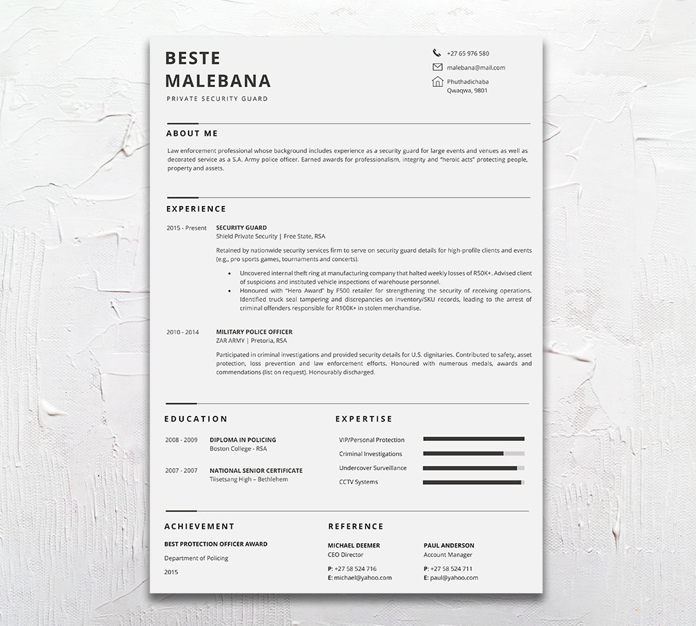 Security - Student Cycle Resume Template