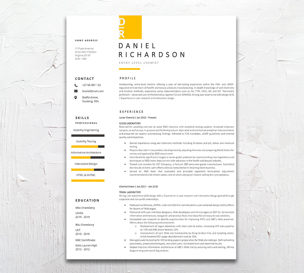 Chemist - Student Cycle Resume Template